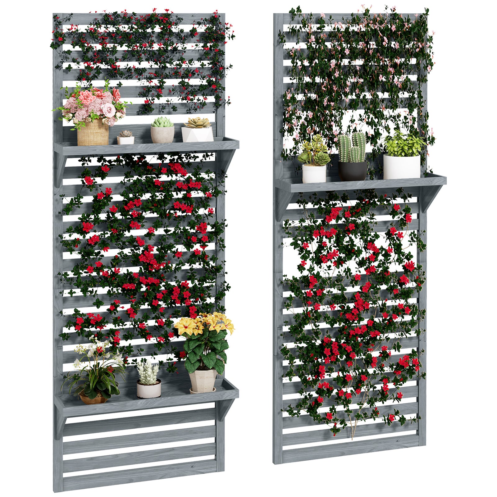 Wall Mounted Plant Stands Set Of 2 With Shelves And Trellis | Gray