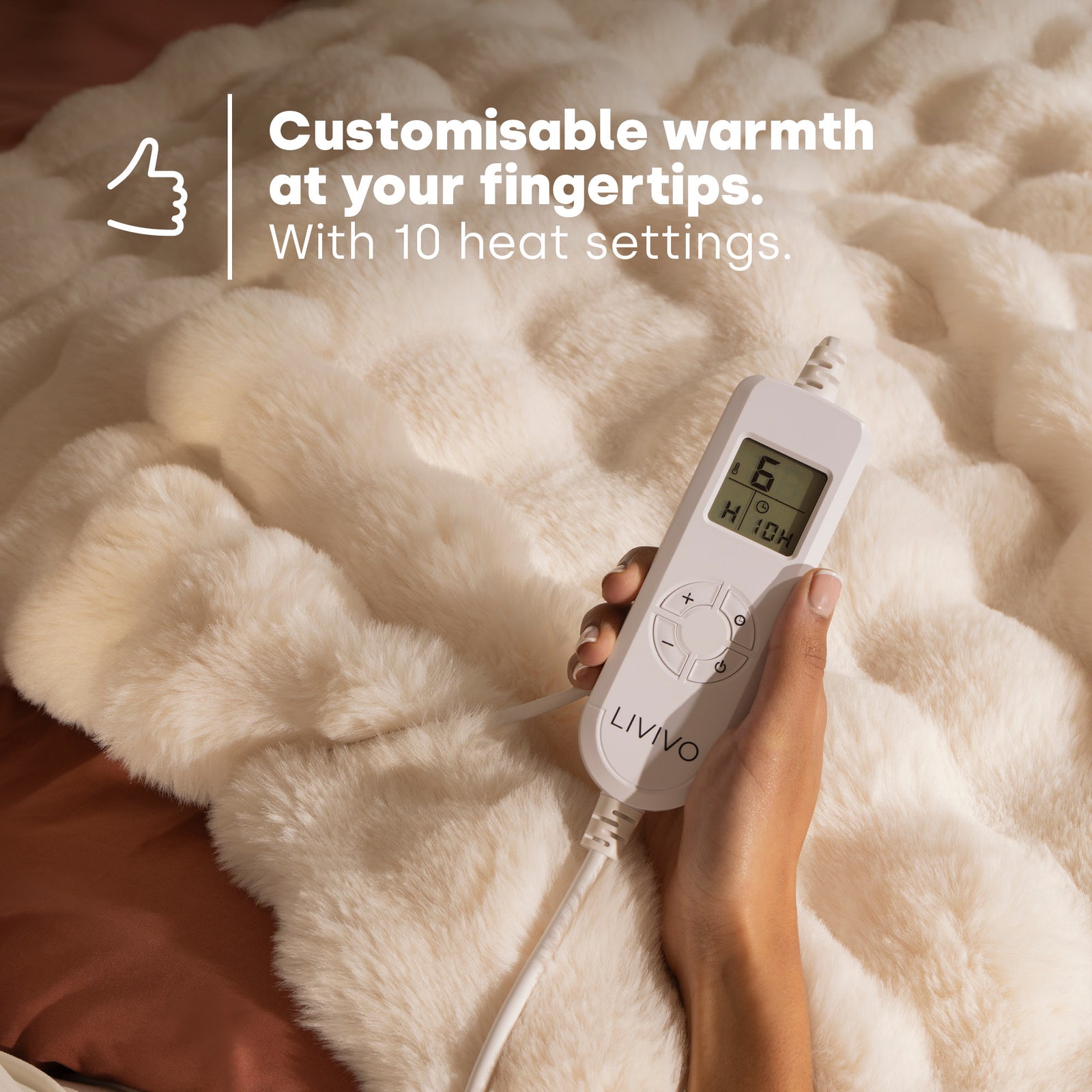 Electric Heated Blanket With Faux Rabbit Fur And Auto Shut Off Cream