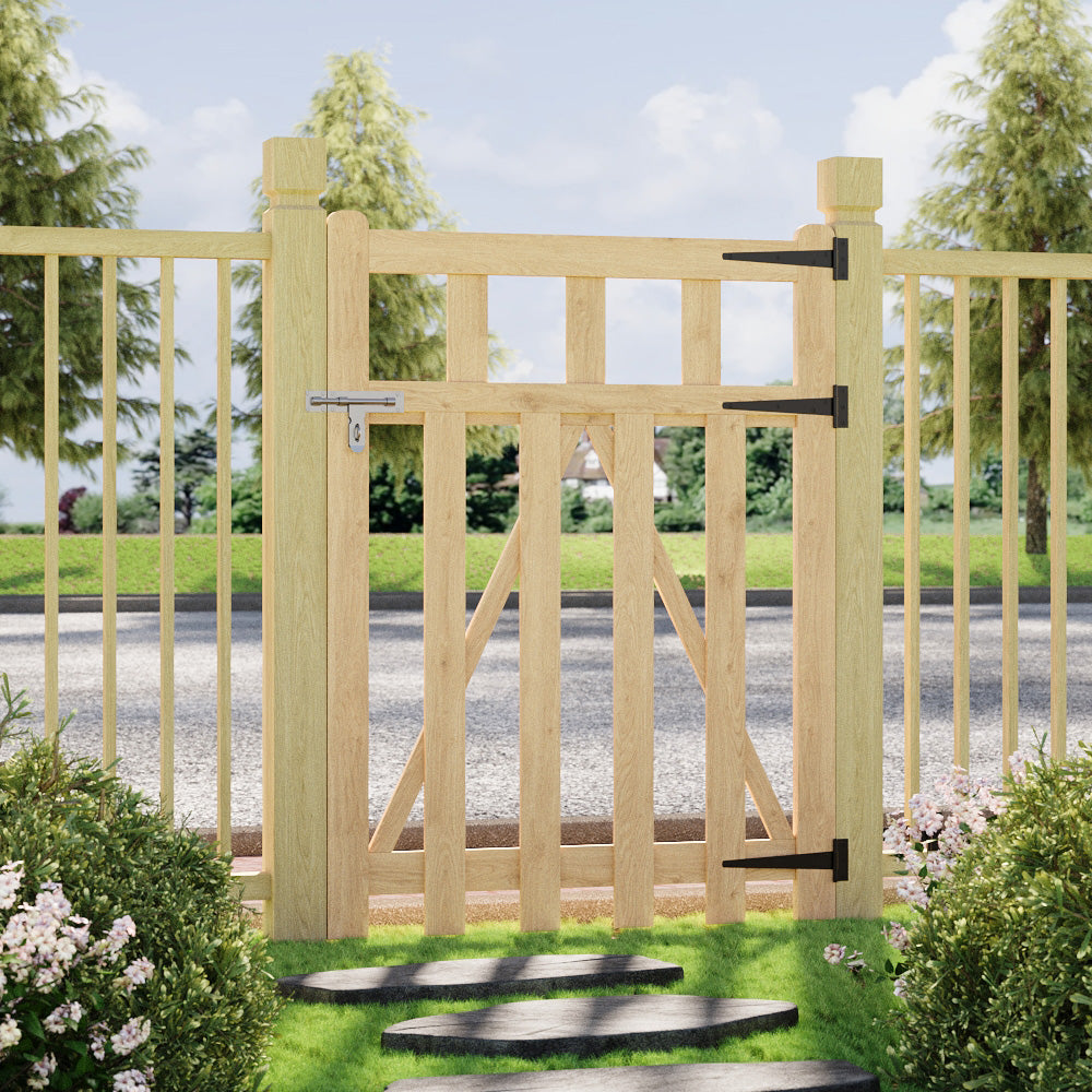 76cm/90cm/120cm Wx120cm H Classic Wooden Garden Gate With Lock Natural Finish, Vertical Slat Design | Medium | Natural