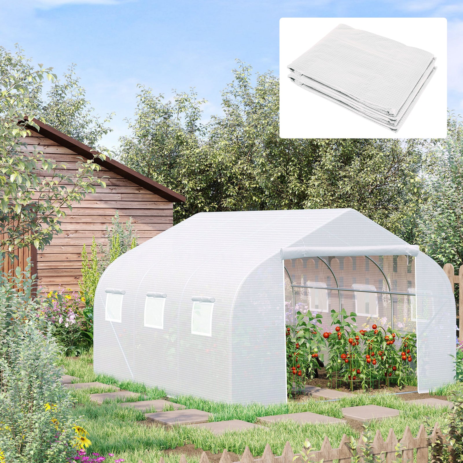 4.5x3x2m Greenhouse Replacement Cover - White