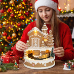HOMCOM Christmas Gingerbread House With Led Lights, Music