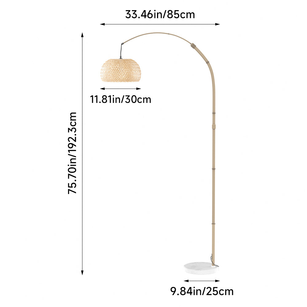 Breeins Vintage Style Floor Lamp With Bamboo Lampshade And Marble Base
