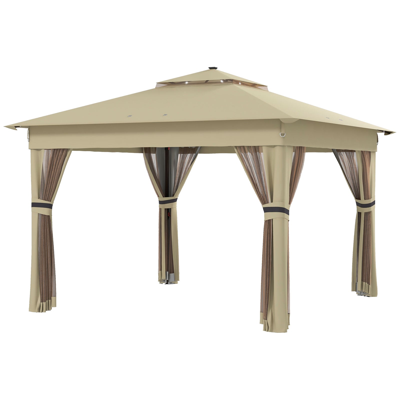 3x3(m) Pop Up Gazebo W/ Solar-powered Led Lights Curtain | Khaki