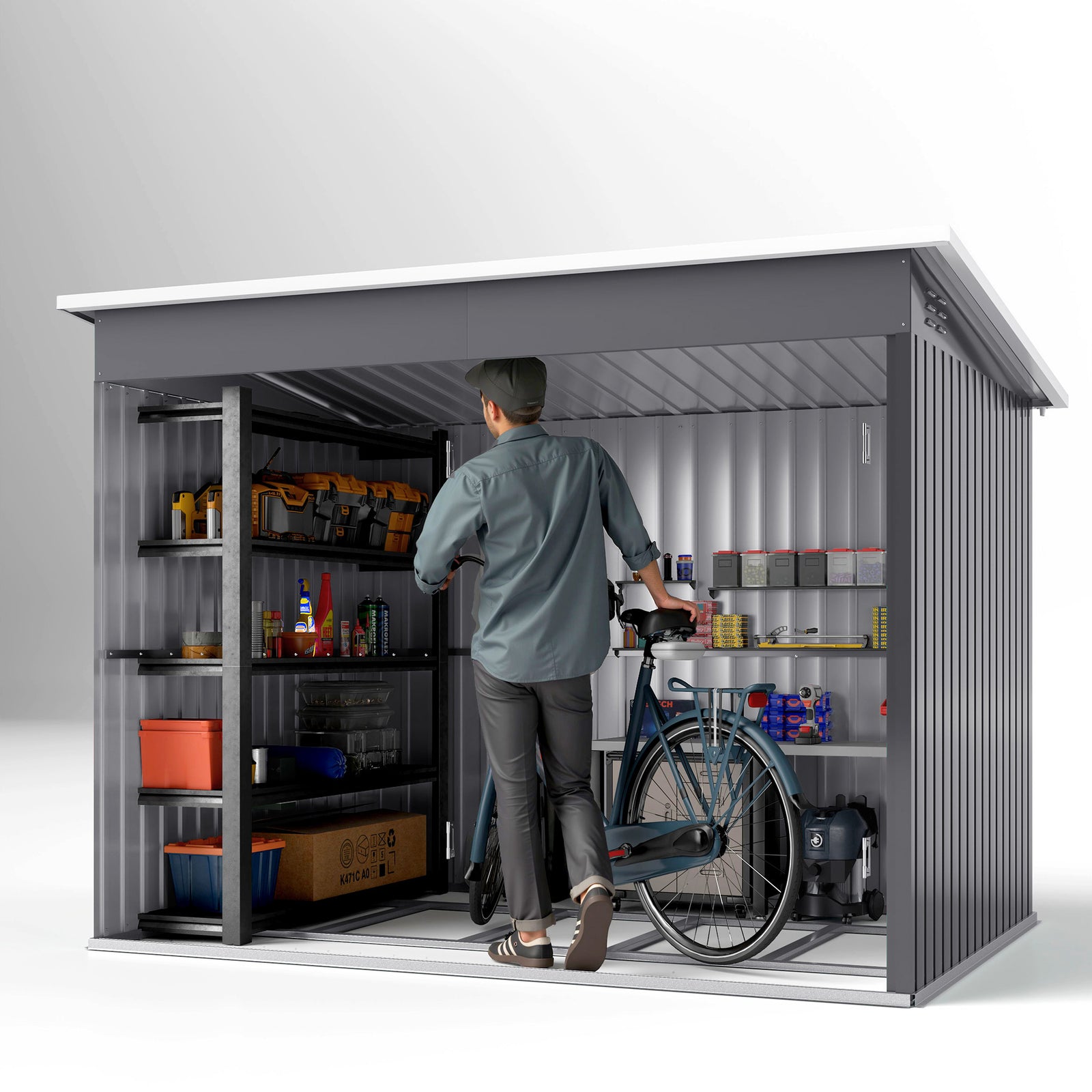8.5 X 6ft Galvanised Steel Garden Shed With Foundation Kit | Dark Gray