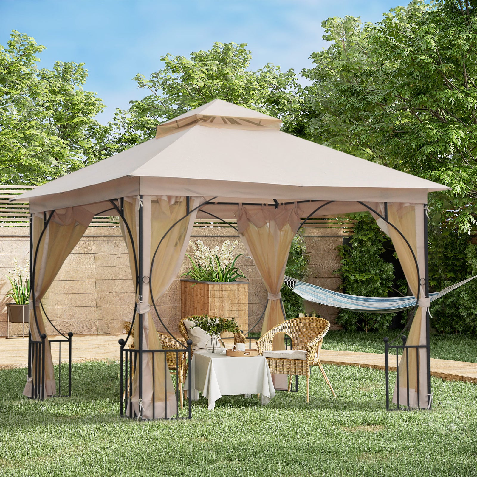 Gazebo Party Tent Canopy Sun Shade For Patio Garden 3x3metre | Beige