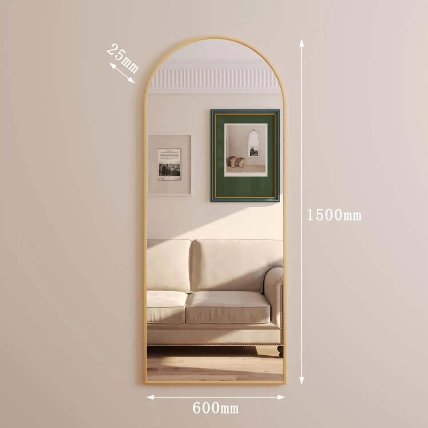 Akiko - Gold Metal Arched Mirror | 150cm x 60cm