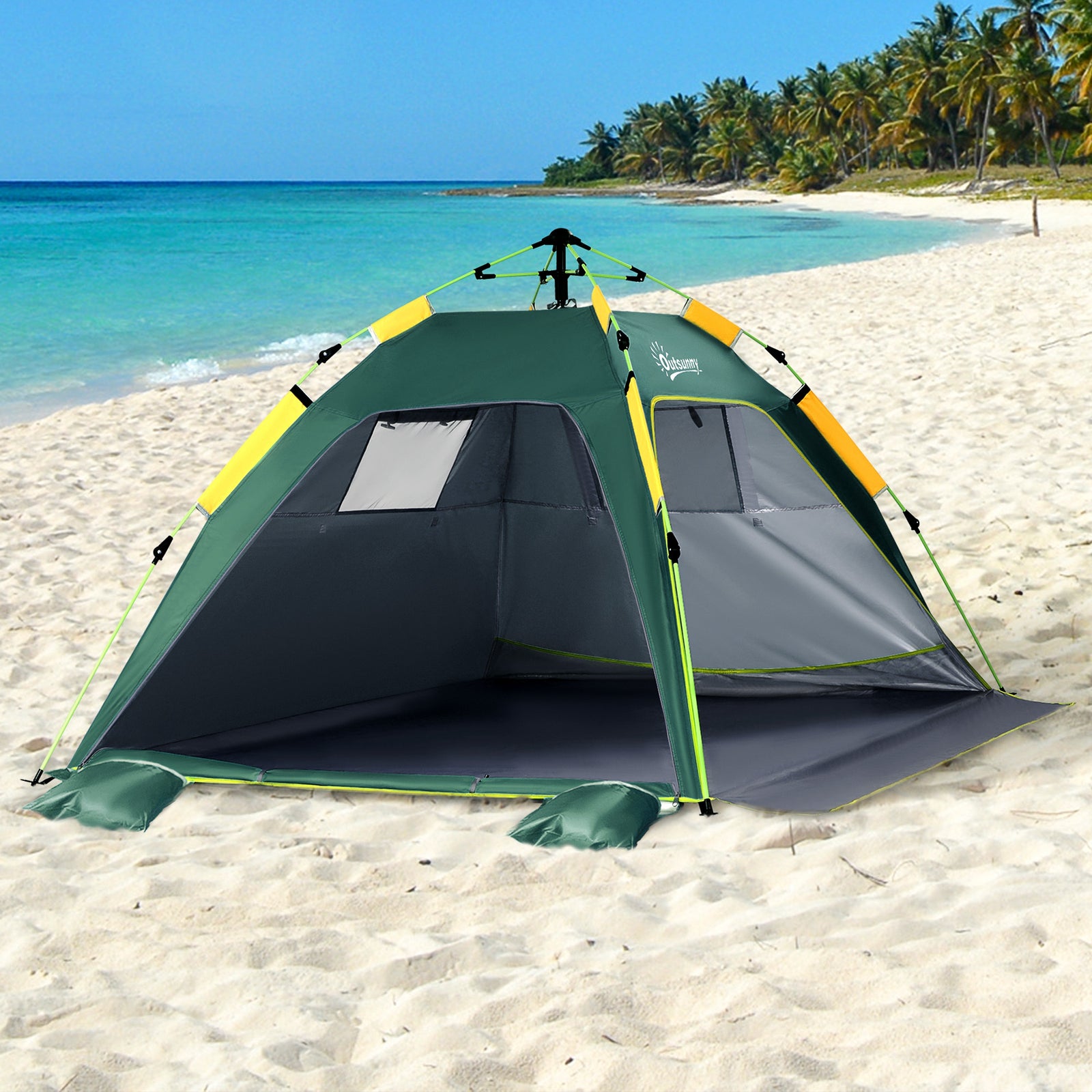 2 Man Pop-up Beach Tent Sun Shade Shelter Hut W/windows,door | Green