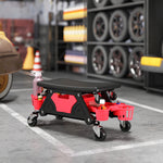 HOMCOM Rolling Mechanic Stool, 135kg Capacity Workshop Stool, Red