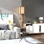 Modern Floor Lamp Light With 3 Shelves Fabric Lampshade | Natural