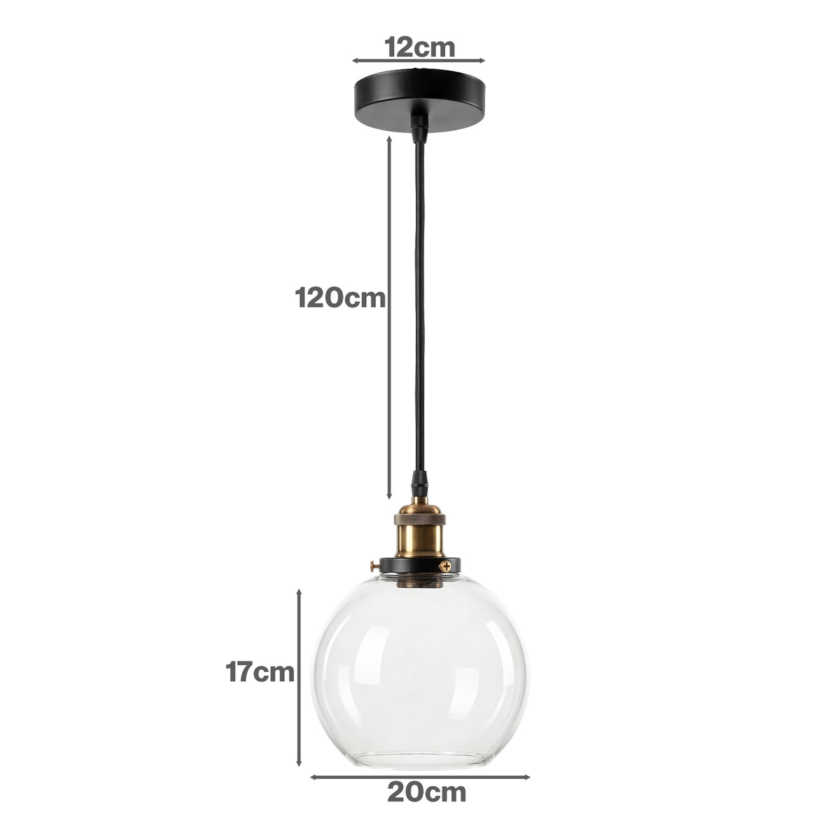 Emitto Ceiling Pendant Light Retro Industrial Glass Lampshade Adjustable Cable