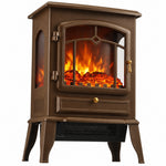 Electric Fireplace Stove With Realisric Log Flame Effect | Brown