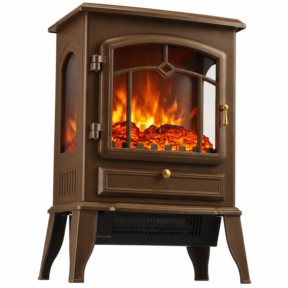 Electric Fireplace Stove With Realisric Log Flame Effect | Brown