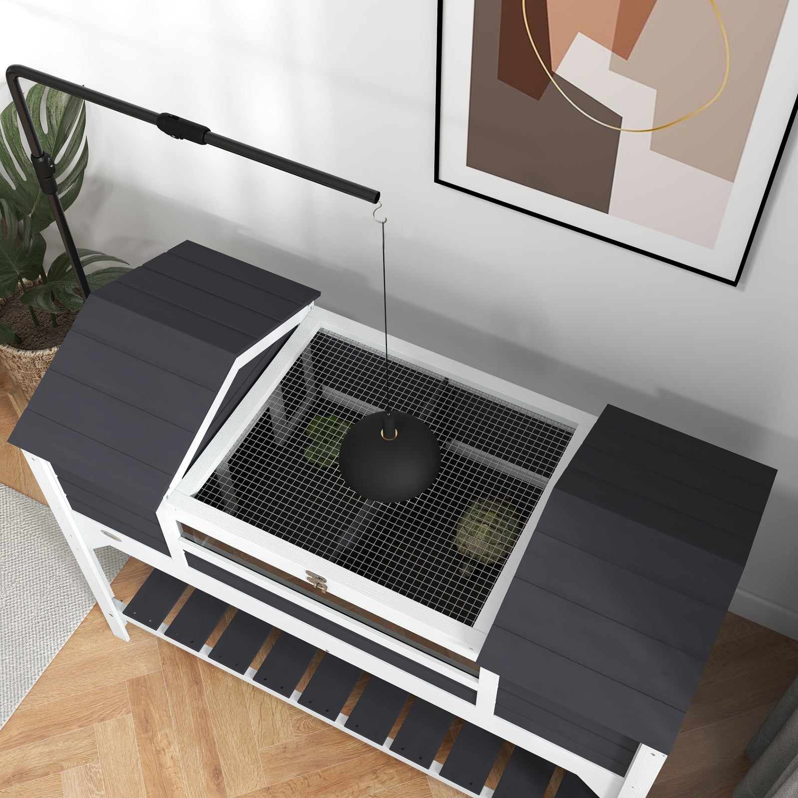 Tortoise House W/ Adjustable Lamp Holder, Openable Lid, Dual Main Houses
