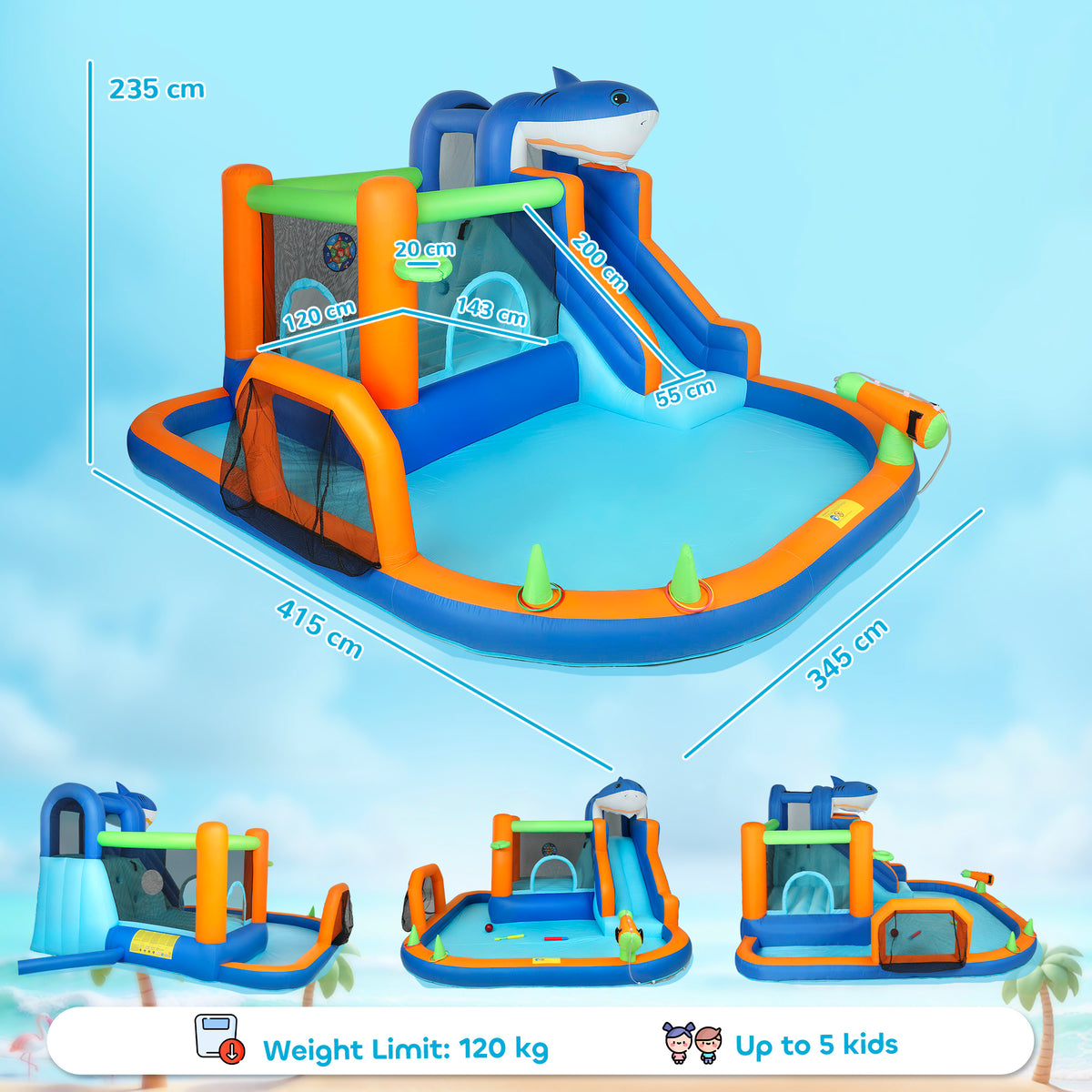 AIYAPLAY Inflatable Bouncy Castle For Kids Sharks Theme With Slide, Ball Pit