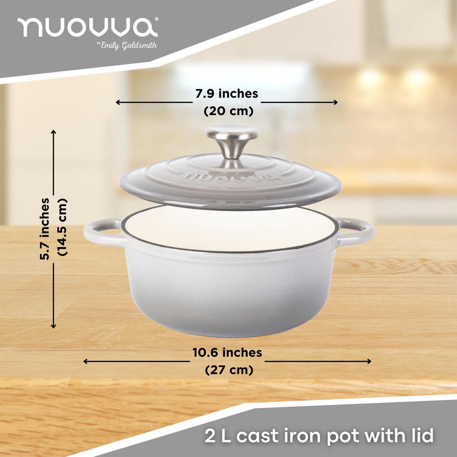 Cast Iron Dutch Oven Casserole Pot With Lid - 20cm (2l)  | Grey
