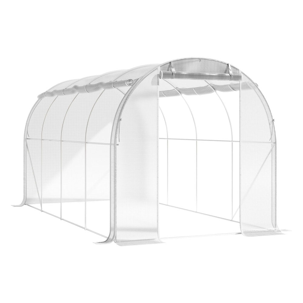 Outdoor Walk-in Tunnel Greenhouse With Heavy Duty Steel Frame & Roll-up Door | 4 x 3 x 2m | White