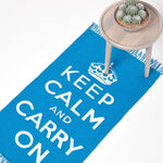 Keep Calm And Carry On Handwoven 100% Cotton Rug | 60cm x 100cm | Blue