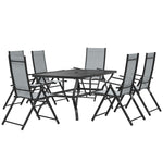7 Pcs Garden Dining Set, Folding Chairs And Metal Top Table | Gray