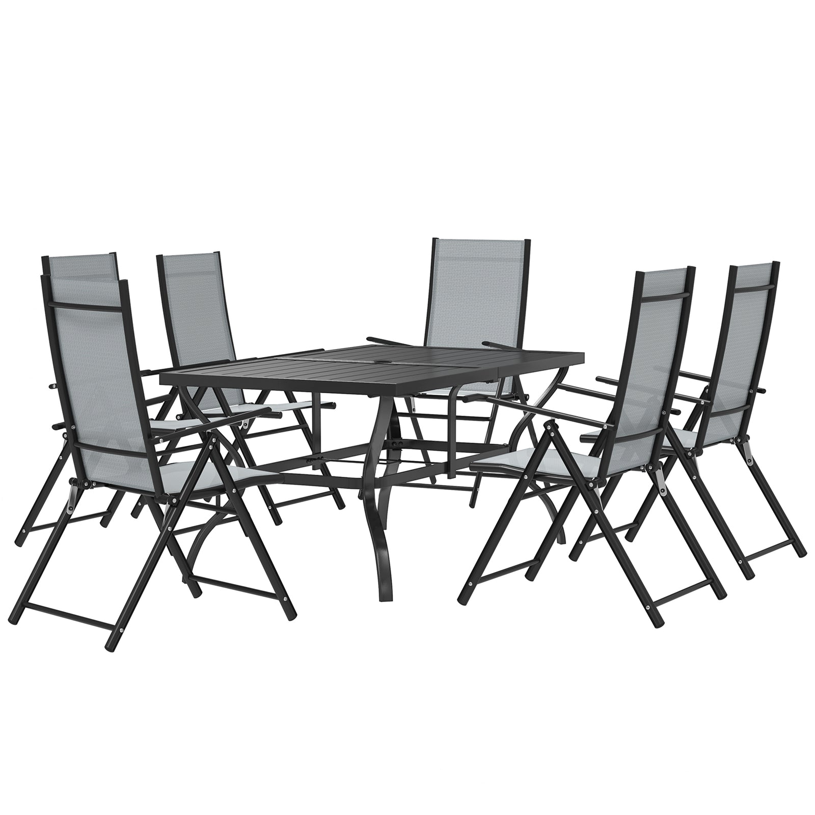 7 Pcs Garden Dining Set, Folding Chairs And Metal Top Table | Gray