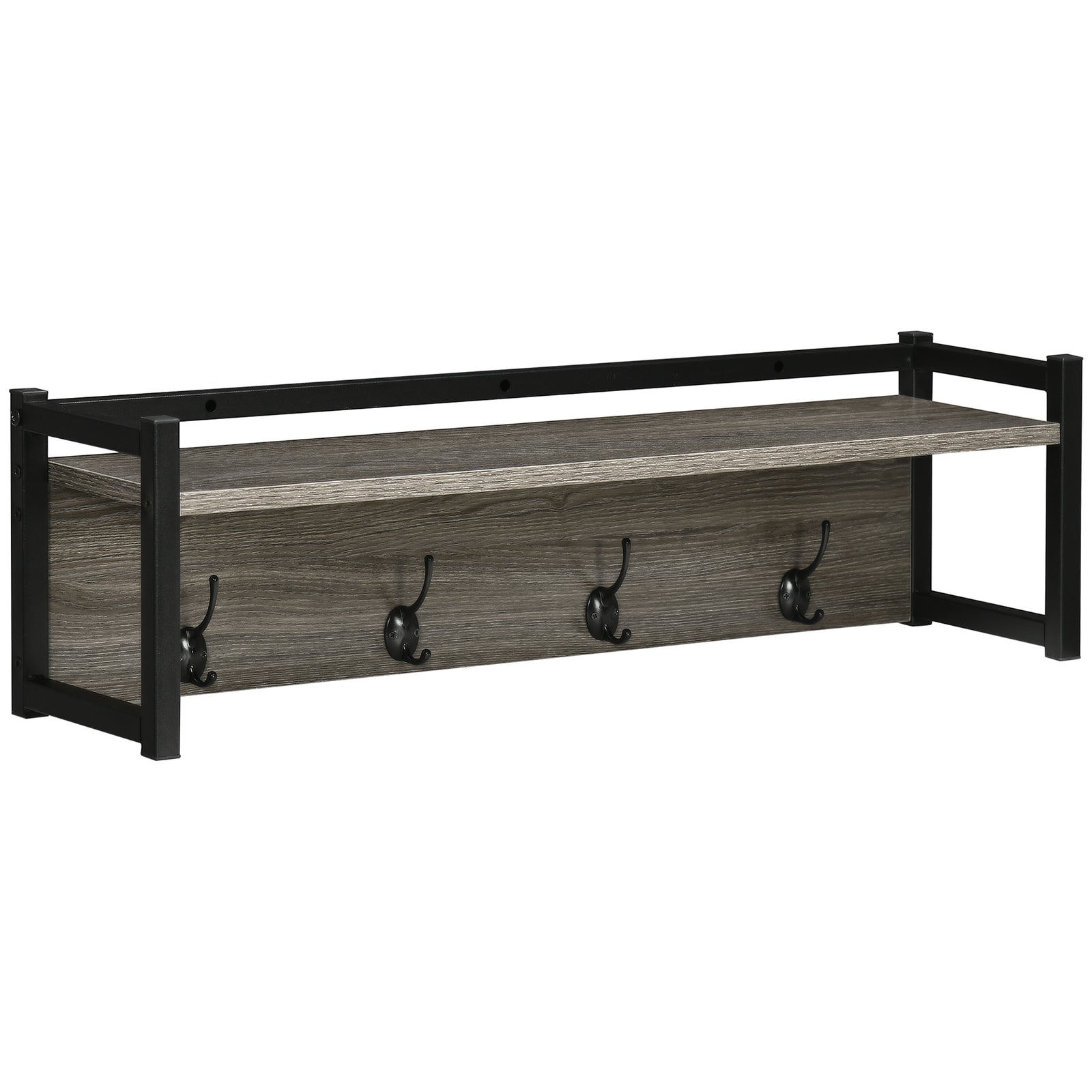 Rustic Wall-mounted Coat Rack Floating Shelf With 4 Hooks