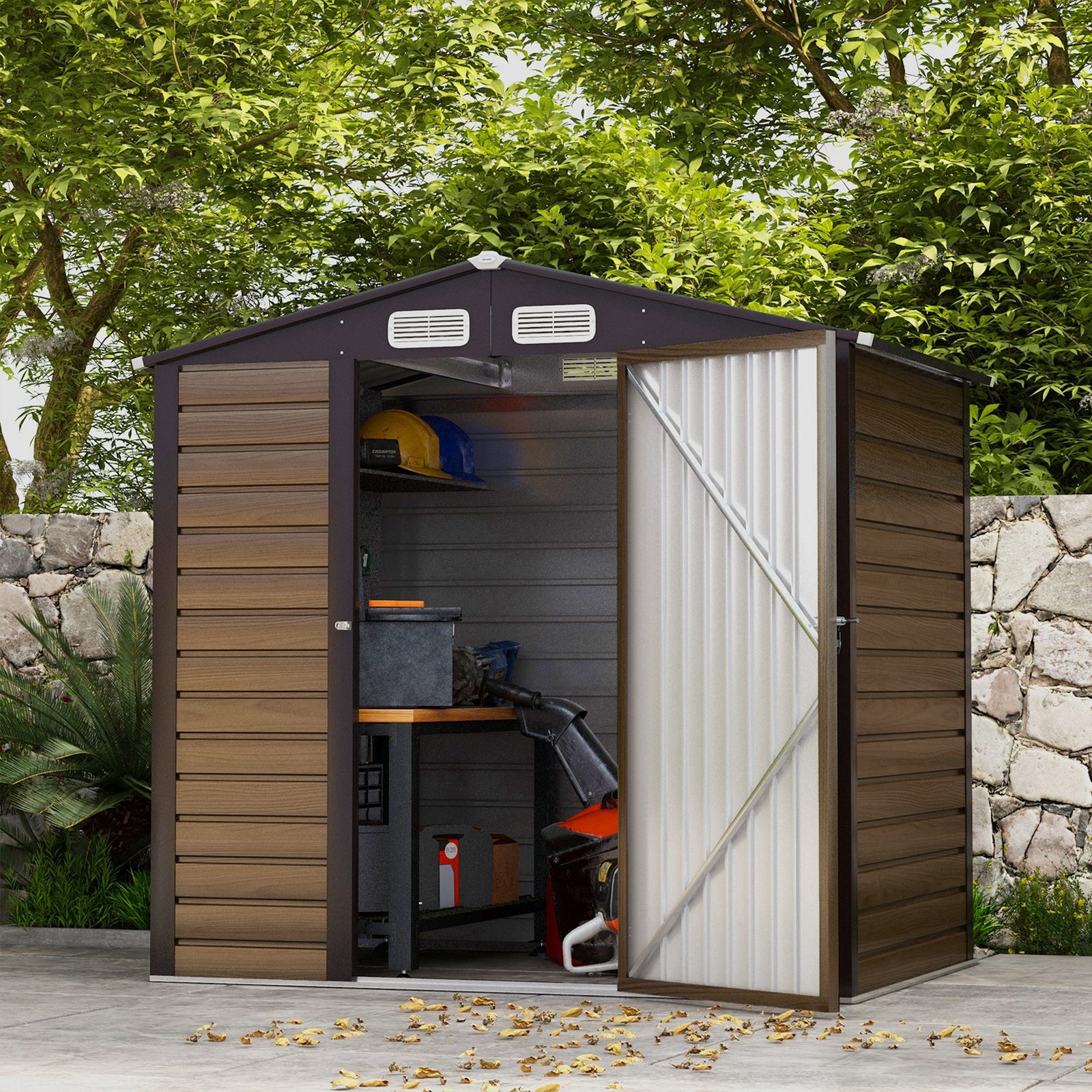 4.3 X  6.2ft Garden Metal Shed,ventilation Slots For Garden