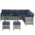 6 Pcs Patio Wicker Dining Set Rattan Chair Stool Table Set | Dark Blue