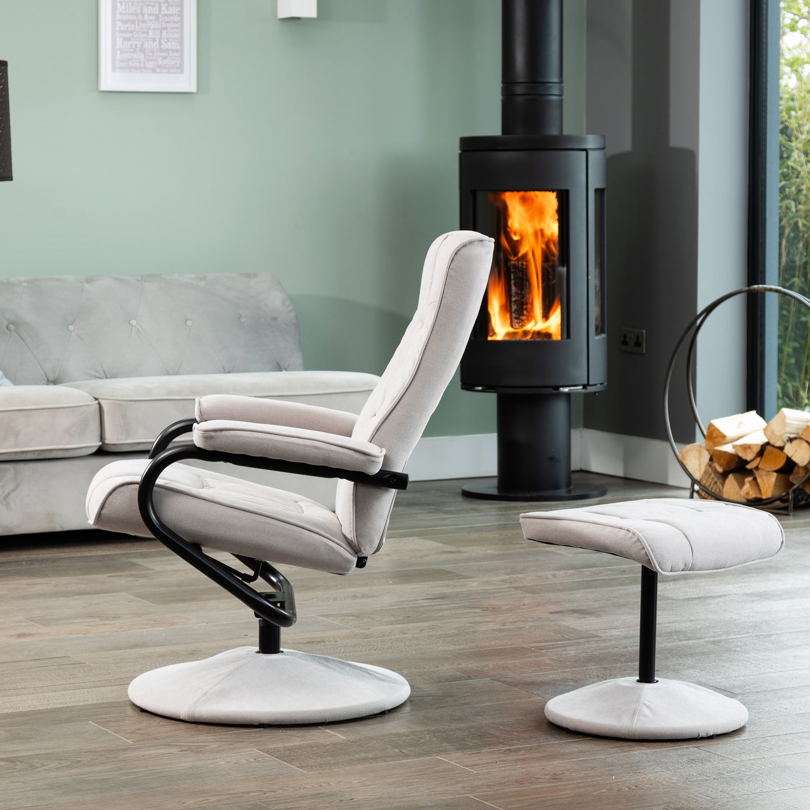 Ripley Swivel Recliner And Footstool | Stone