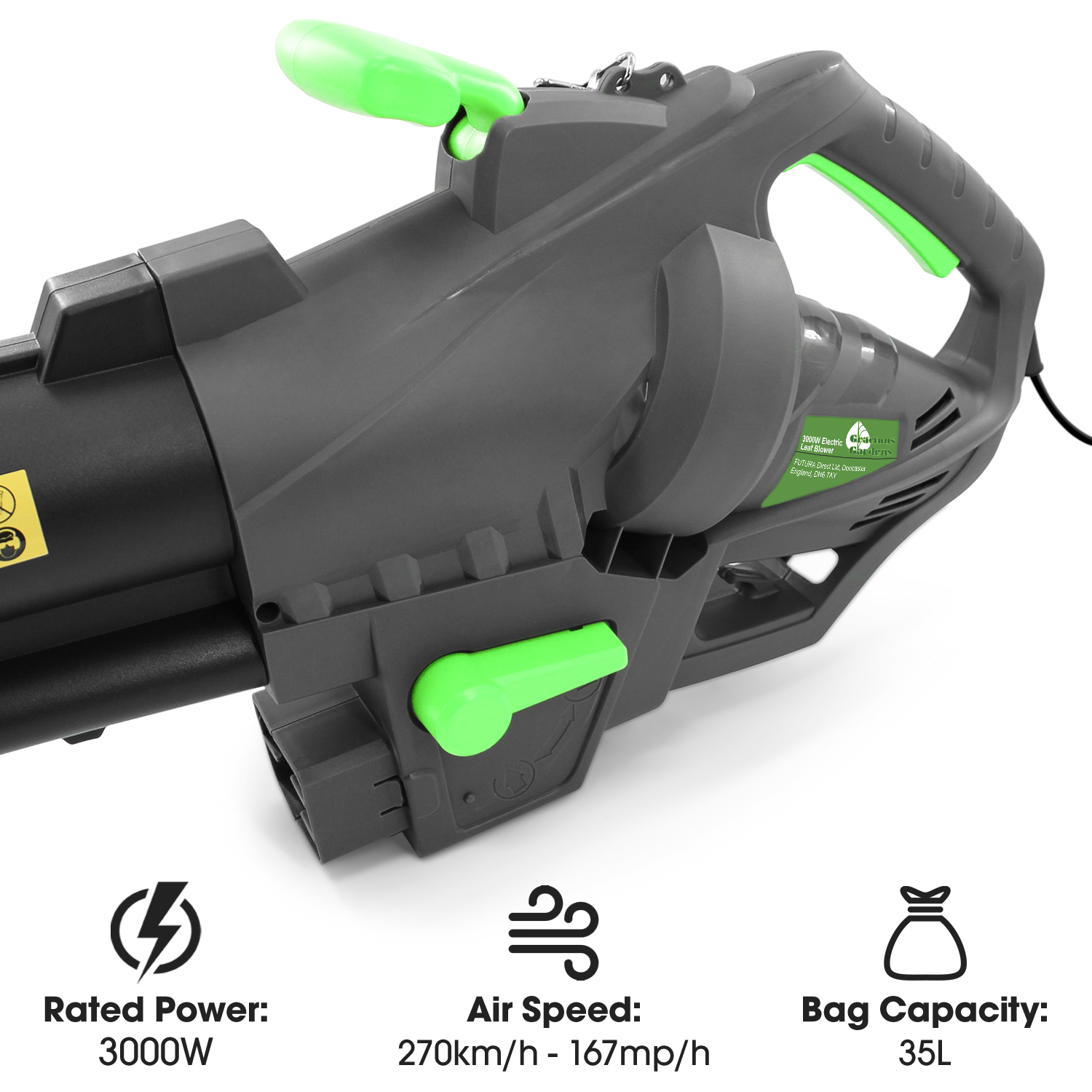 Garden Leaf Blower Vacuum And Shredder 35l Leaf Collection Bag 3000w 10m Cable Lightweight Design Leaf Vacuum