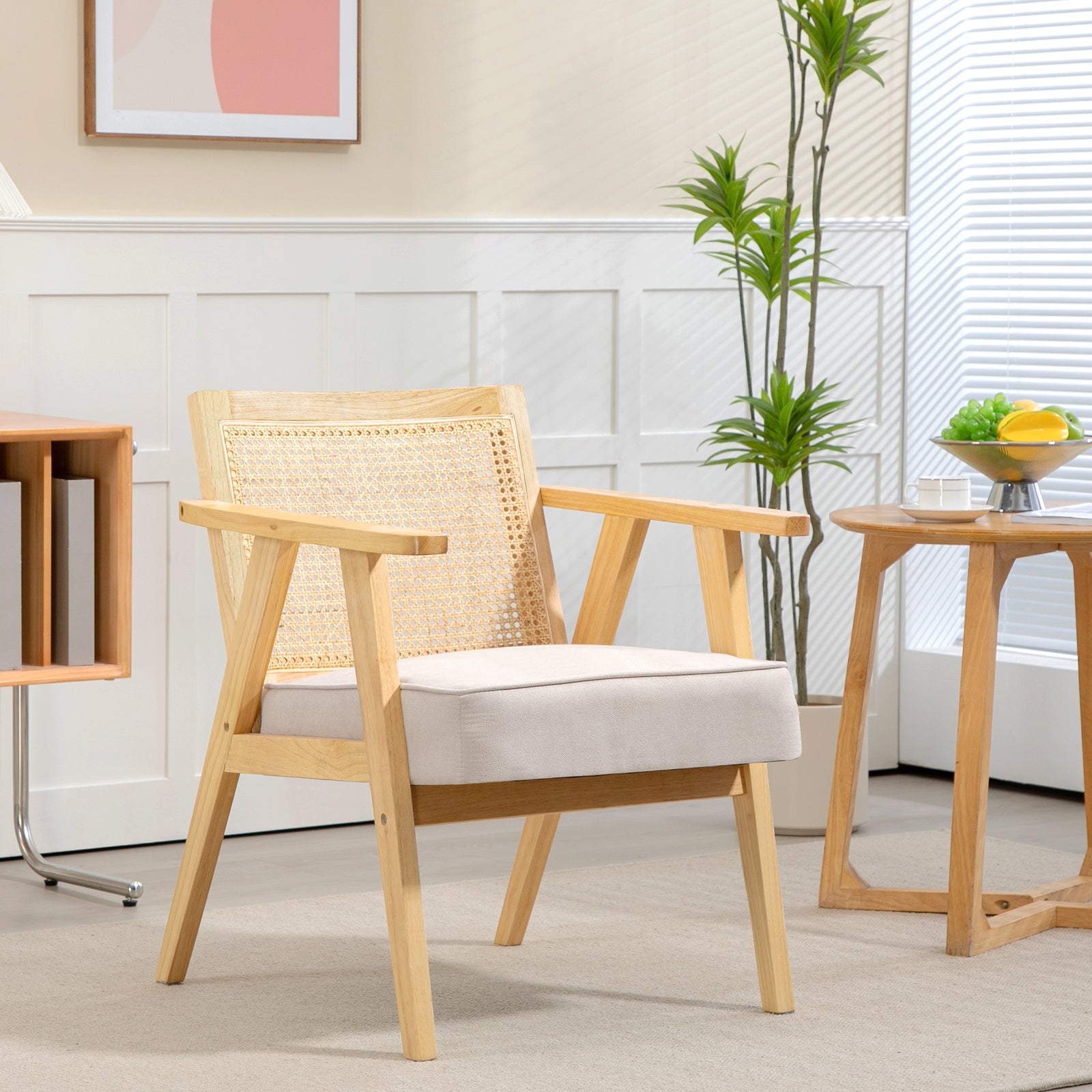 Rattan Armchair With Wood Frame Seat Cushion Bedroom