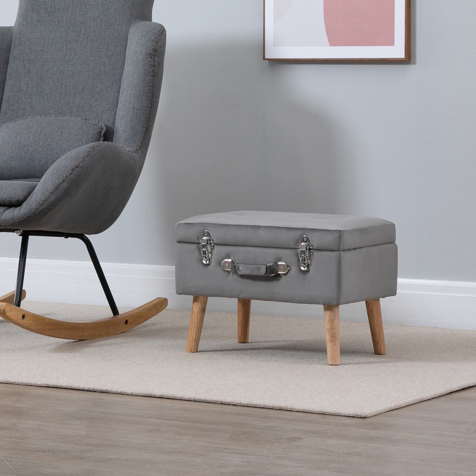 Velvet Storage Stool, Suitcase Design