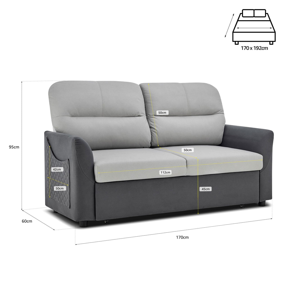 Rhona Faux Suede Sofa Bed 2 Seater | Grey
