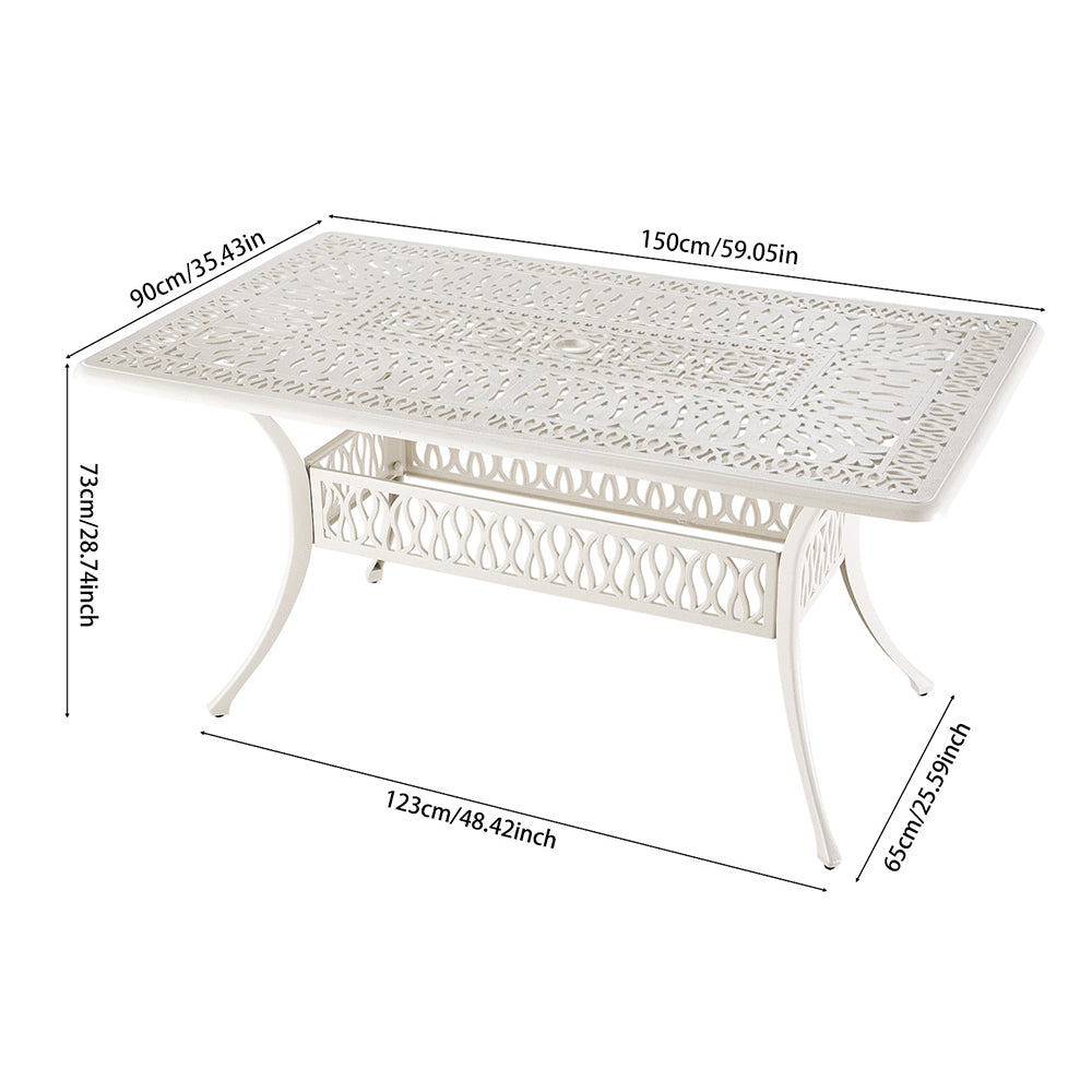 Set Of 7 Retro Garden Bistro Set Cast Aluminium With Cushions | Set of 7 | White