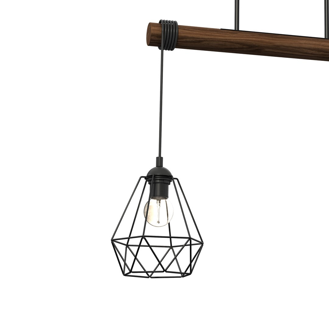 Acero Pendant Lamp 3xe27 This Hand Made Industrial Style Lamp Is Hand Made From Sleek Black Steel And Natural Dark Wood