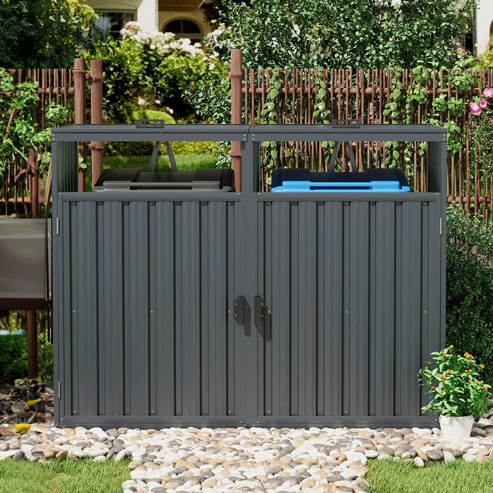 Outdoor 2/3-bin Metal Storage Shed, Galvanised Steel Bin Store For Garden Waste & Recycling | Small