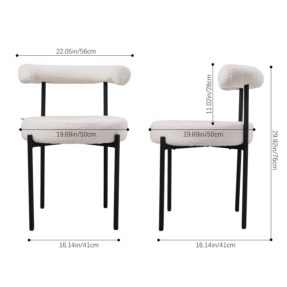 Set Of 2 Sherpa Fleece Dining Chairs With  Backrest And Metal Frame – Soft, Modern, And Cozy Seating For Dining Or Living Spaces | White