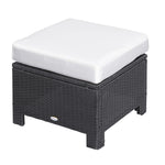 Rattan Footstool Wicker Ottoman With Padded Seat Cushion | Black