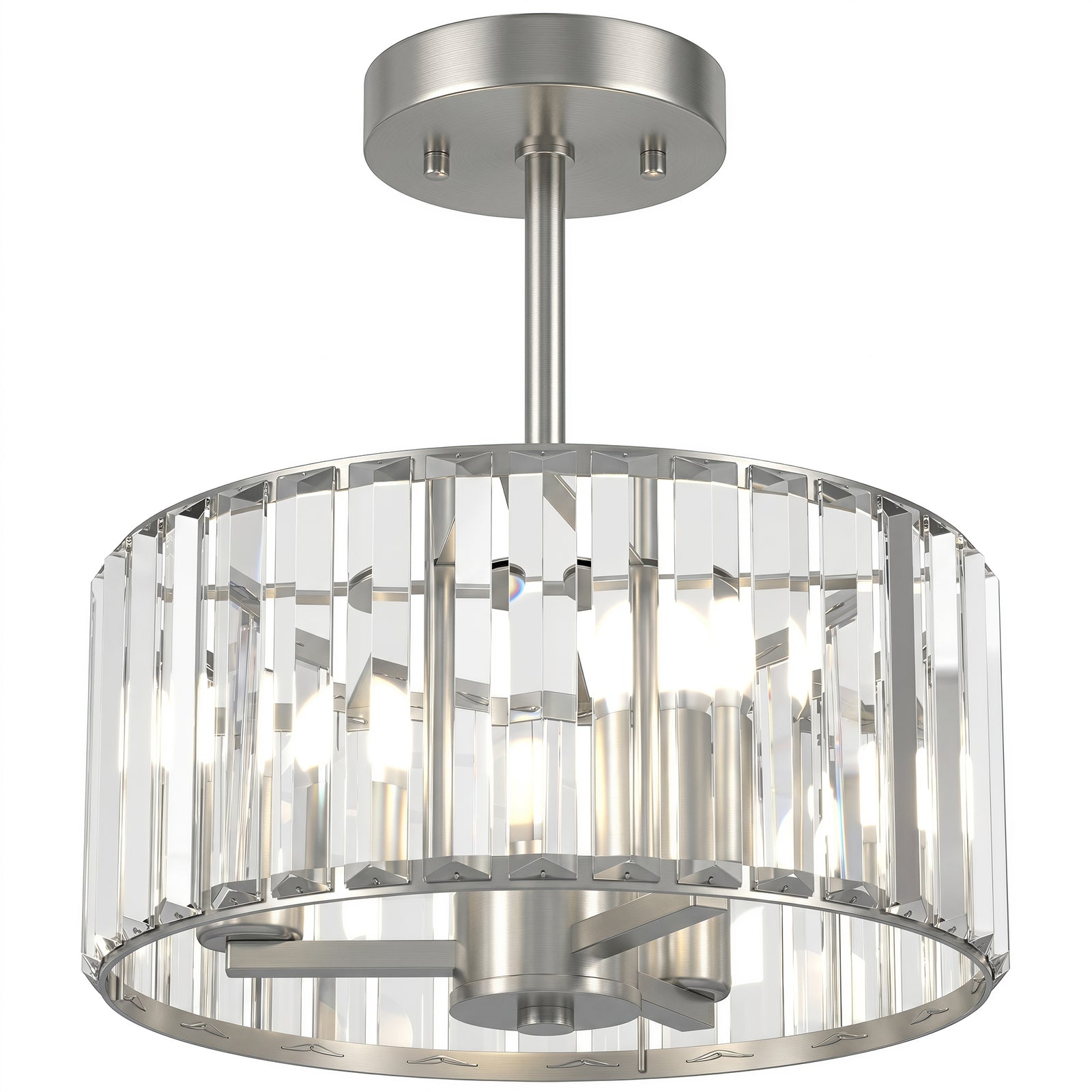 Semi Flush Mount Modern Crystal Chandelier Ceiling Light | Silver
