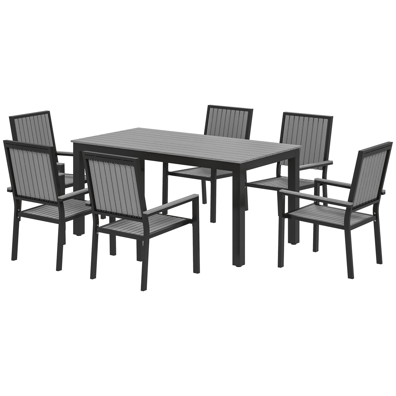6 Seater Aluminium Garden Dining Set With Stackable Chairs | Gray