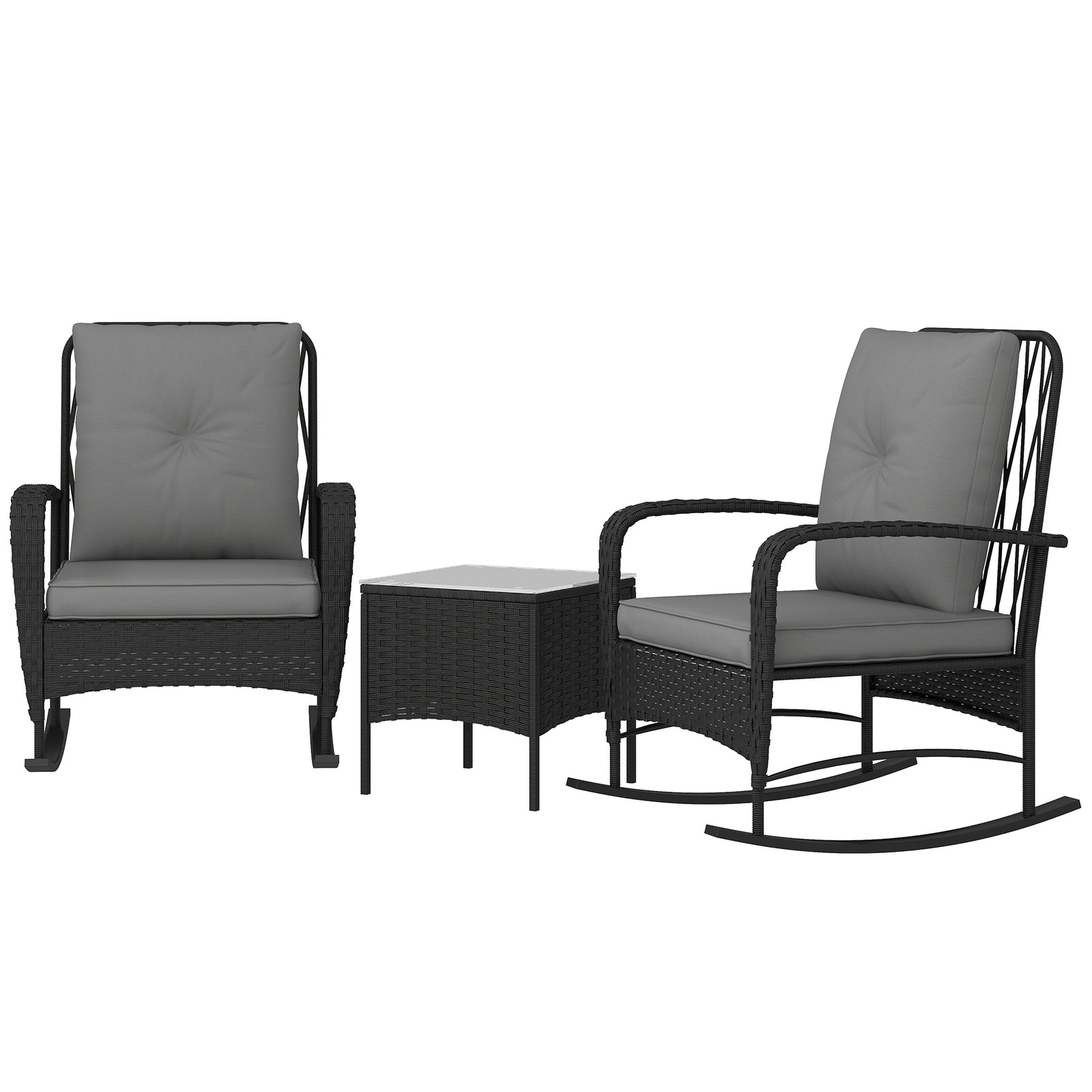 Rattan Bistro Set Balcony Furniture With Rocking Chairs | Black