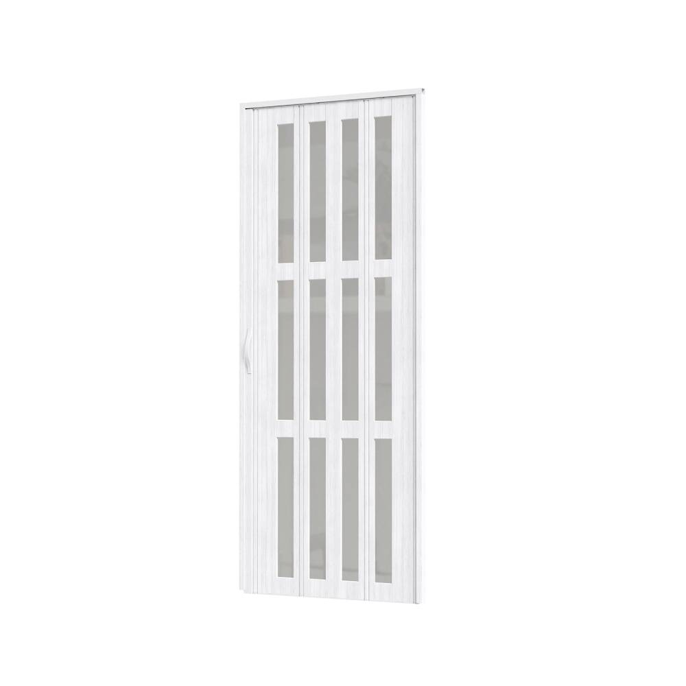 84.5cm W X 203cm H White Matte Wood Grain Glass Folding Door – Frosted Glass, Modern Interior Door