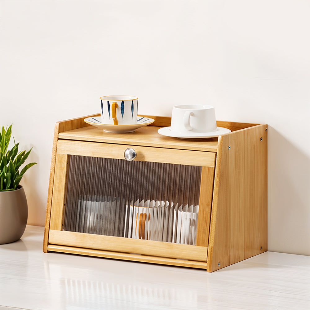 2-tier Bamboo Bread Storage Cabinet For Kitchen Counter | Natural
