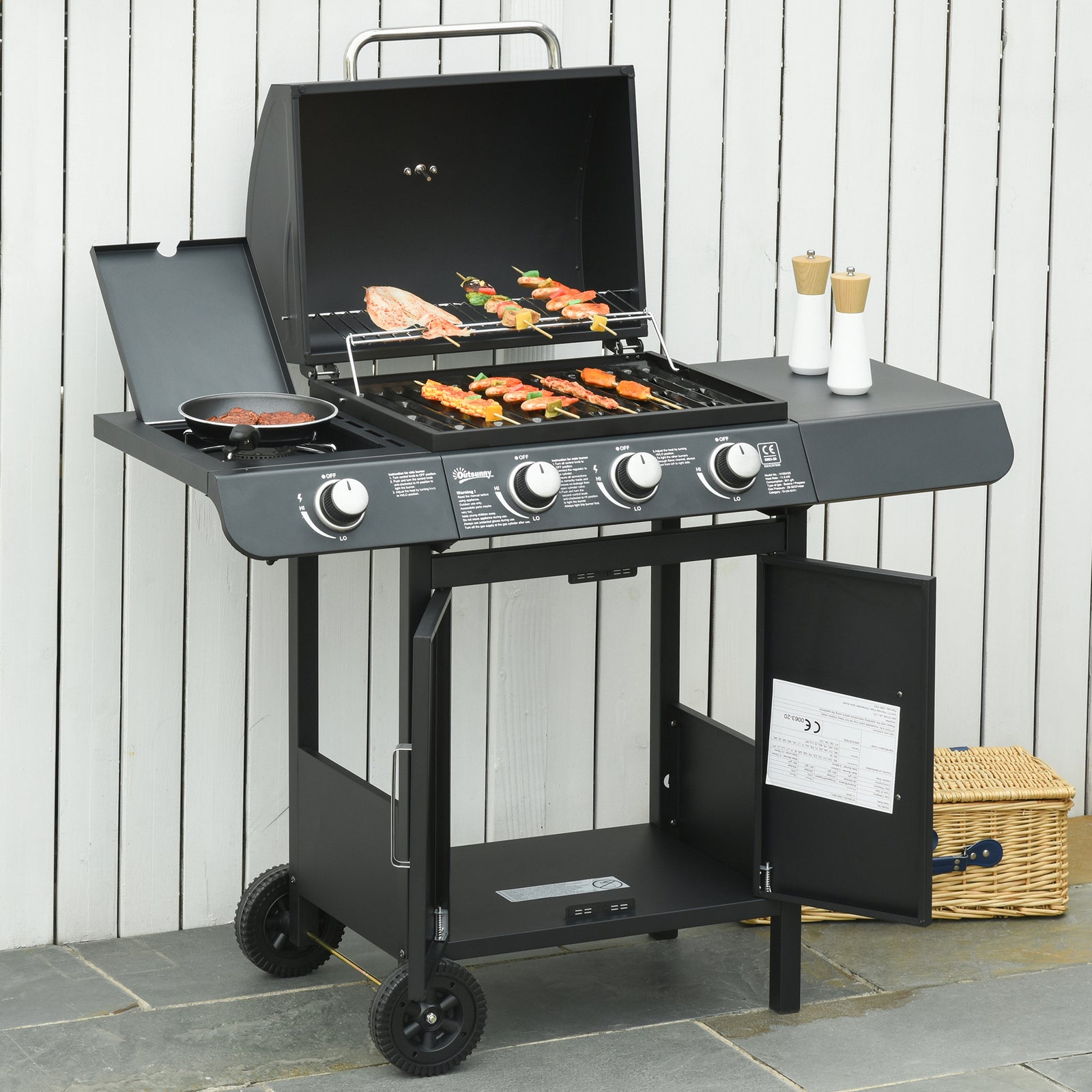 3+1 Gas Bbq, Side Burner, Warming Rack | Black