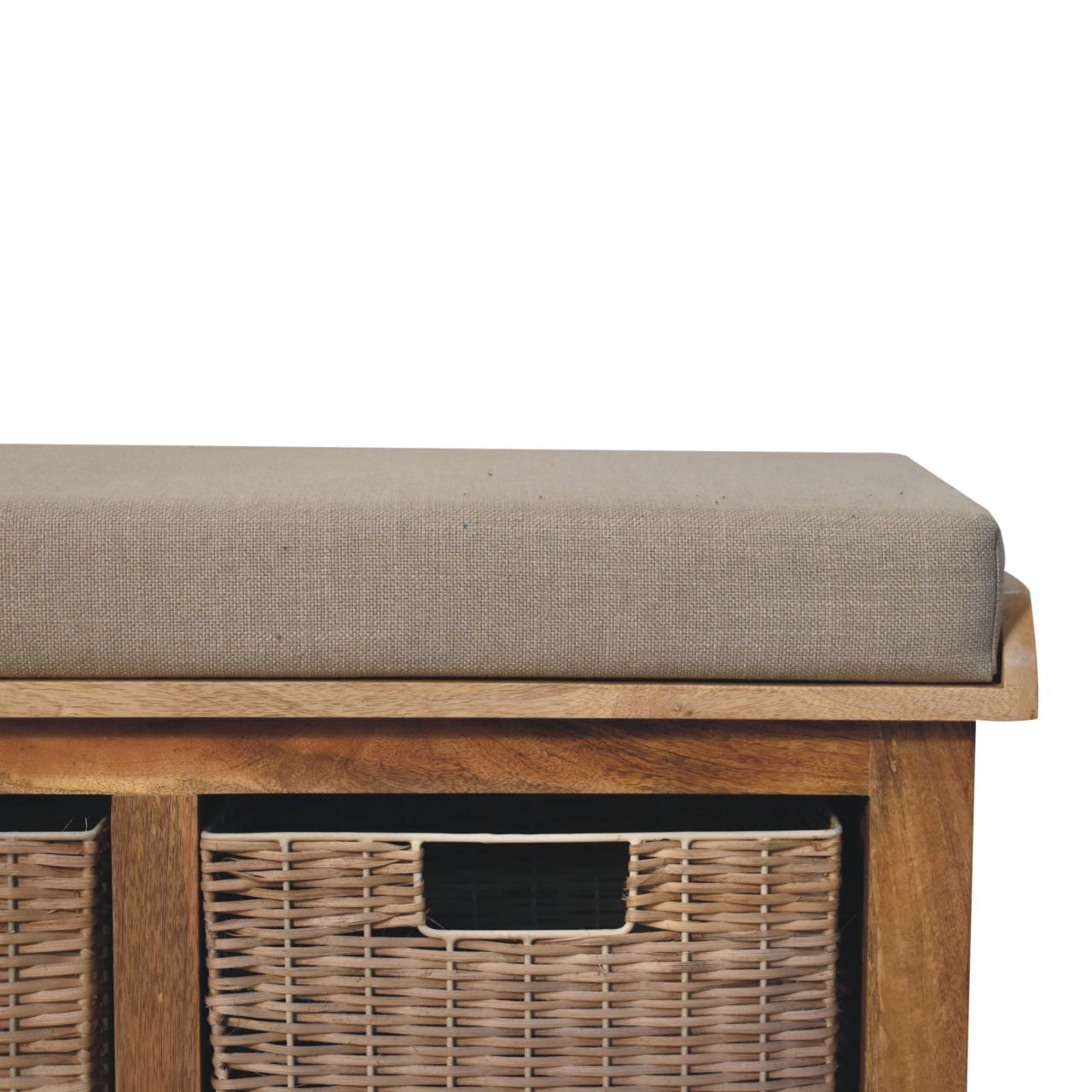Solid Wood Rattan Basket Linen Bench