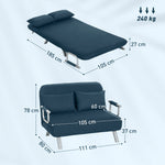 Fabric Convertible 2 Seater Sofa Bed W/ 2 Pillows | Navy Blue