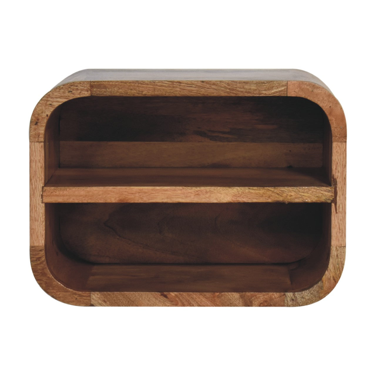 Solid Wood Oak-ish Floating Open Curve Bedside