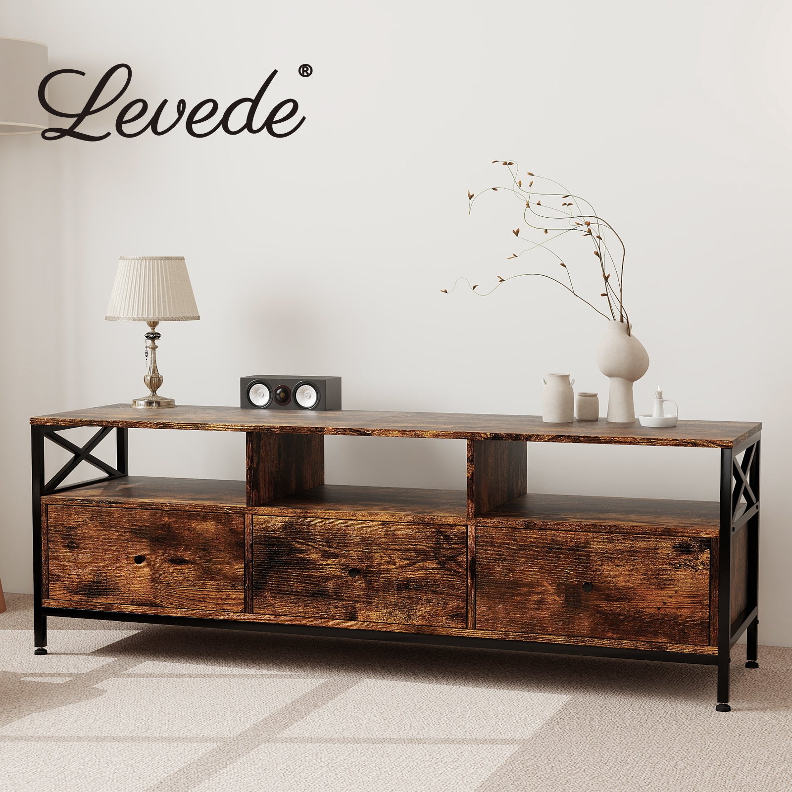 Tv Stand Cabinet Entertainment Unit With Drawers Shelves For 65 Inch Tv | Brown
