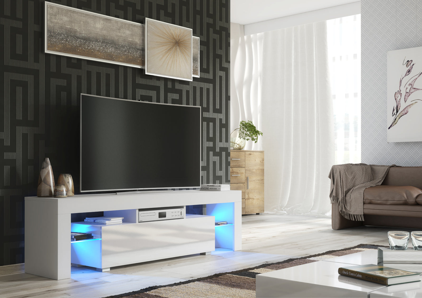 Aria Tv Unit 160cm With Led Lights | White