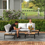 4 Seater Garden Corner Sofa Set W/ Removable Thick Cushions | Tan