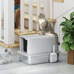 Stainless Steel Cat Litter Box With Removable Lid, Scoop, Grey | Grey