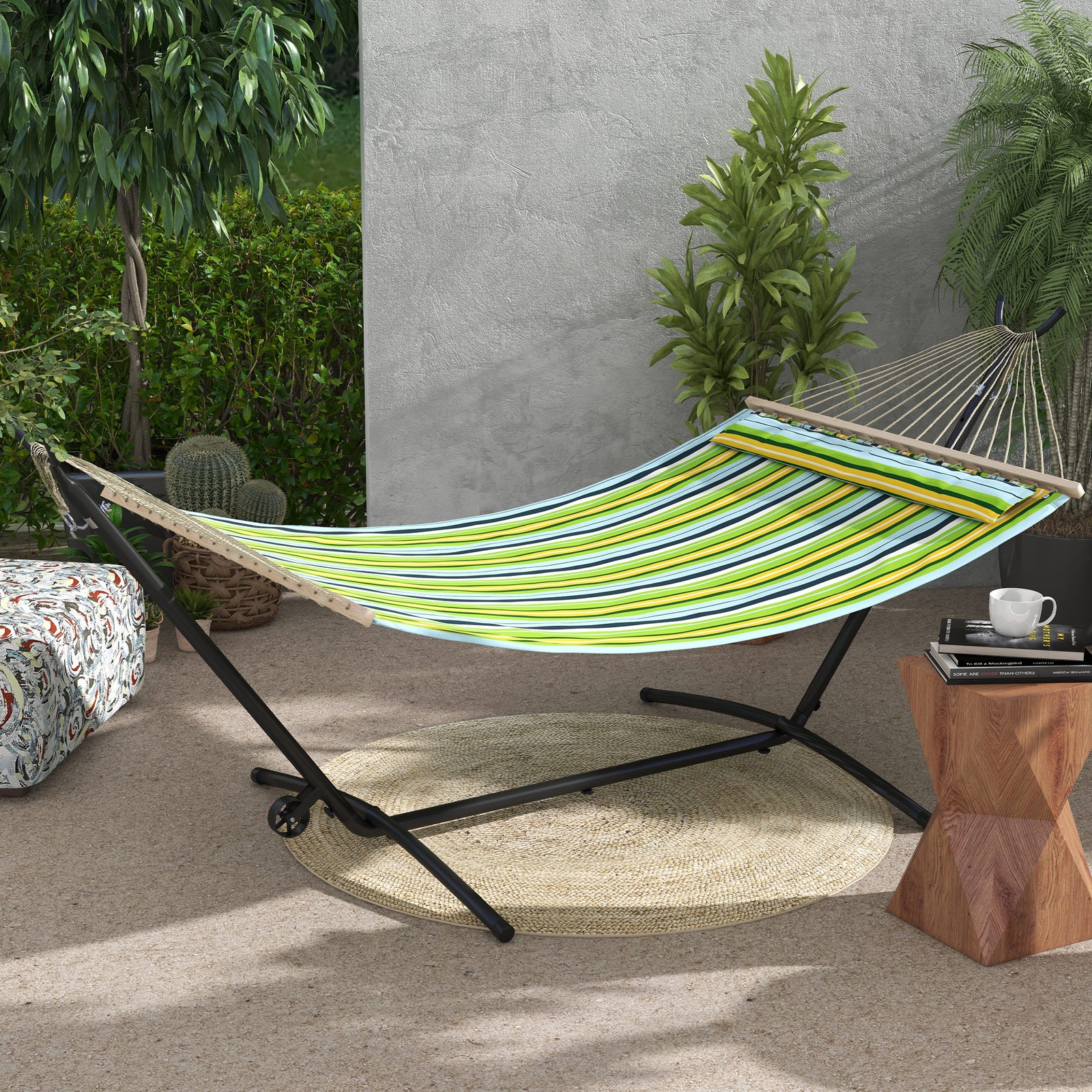 9.5ft Portable Hammock 4 String, Brazilian, Flat, Rope Styl